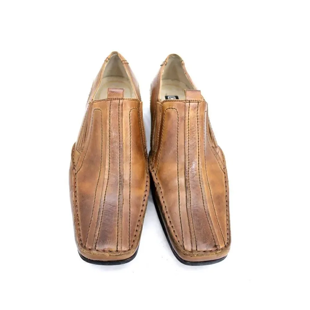 Stacy Adams men's Brown loafer Distressed Square Toe Shoe Size 7.5 EUC
